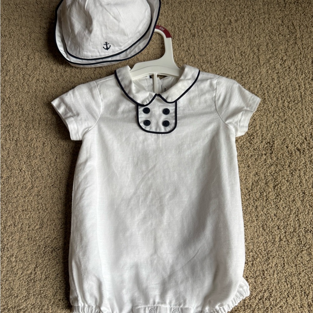 Janie and Jack Nautical Baby Romper/Onesie and Hat Set - White and Black